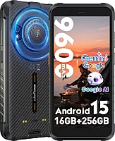 "Ulefone RugKing" lauko mobilusis telefonas 9600 mAh "Android 15" 16 GB + 256 GB/2TB, 50 MP + 8 MP 5,99 colių HD+ 120 Hz AI išmanusis telefonas be sutarties, 126 dB garsiakalbis, žibintuvėlis OTG/NFC/GPS/IP68/IP69K
