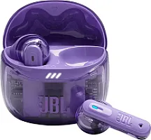 "JBL Tune Flex Ghost 2" belaidės "Bluetooth" ausinės į ausis su triukšmo slopinimu, 48 valandų atkūrimo laikas, IP54 apsauga nuo vandens ir dulkių, kelių taškų ryšys, ergonomiškas dizainas, violetinės spalvos vaiduoklis