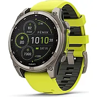 Garmin Smartwatch Garmin Išmanusis laikrodis Garmin Fenix 8 47mm, Solar, Sapphire, Titanas su ryškiai geltonu / grafito spalvos silikoniniu dirželiu