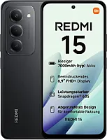 "Xiaomi Redmi 15", išmanusis telefonas, 6+128 GB, 6,9 colių FHD+ 144 Hz DotDisplay ekranas, "Snapdragon 685", 50 MP AI dviguba kamera, 7000 mAh baterija, vidurnakčio juoda