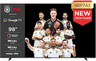 TCL 98P743 98 colių 4K televizorius, WCG, UHD, HDR PRO, 144 Hz, "Motion Clarity PRO", "Dolby Vision IQ". "Dolby Atmos", AIPQ, "Game Master Pro 2.0", "Google TV" palaikomas išmanusis televizorius, suderinamas su "Alexa