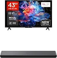 TCL 43V6C 43 colių "Direct LED" televizorius, 4K HDR televizorius, "Google TV" garso juosta S45HE, 2.0 kanalai, "Dolby Atmos", "viskas viename