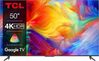 TCL 50P739 50 colių televizorius, 4K HDR, Ultra HD, "Google TV" išmanusis televizorius, berėmis dizainas (Dolby Vision ir Atmos, laisvų rankų valdymas balsu, suderinamas su "Google Assistant" ir "Alexa")