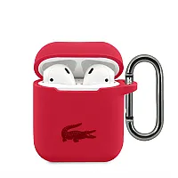 „Lacoste Apple Airpods 1/2“ skysto silikono dėklas su blizgiu spausdinimo logotipu, raudonas
