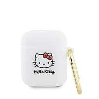 Hello Kitty Apple Airpods 1/2 dėklas silikoninis 3D kačiuko galvutės formos baltas